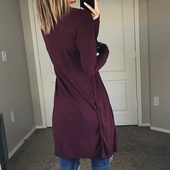 -Burgundy Ribbed Cardigan- - Picture 3 of 4